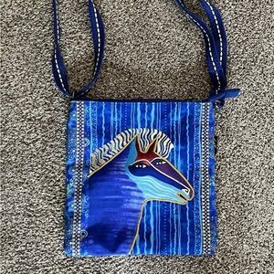Laurel Burch Blue Batik Horse Small Crossbody Tote